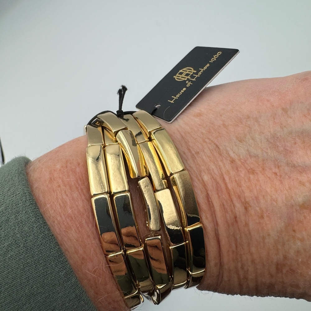 House of Harlow 1960 Set of 5 Stretch Gold Link Bracelets - Picture 3 of 4